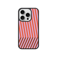Phone case with red and pink diagonal stripes on a white background